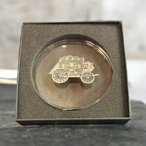 Glass Wells Fargo Silver Stagecoach Paperweight